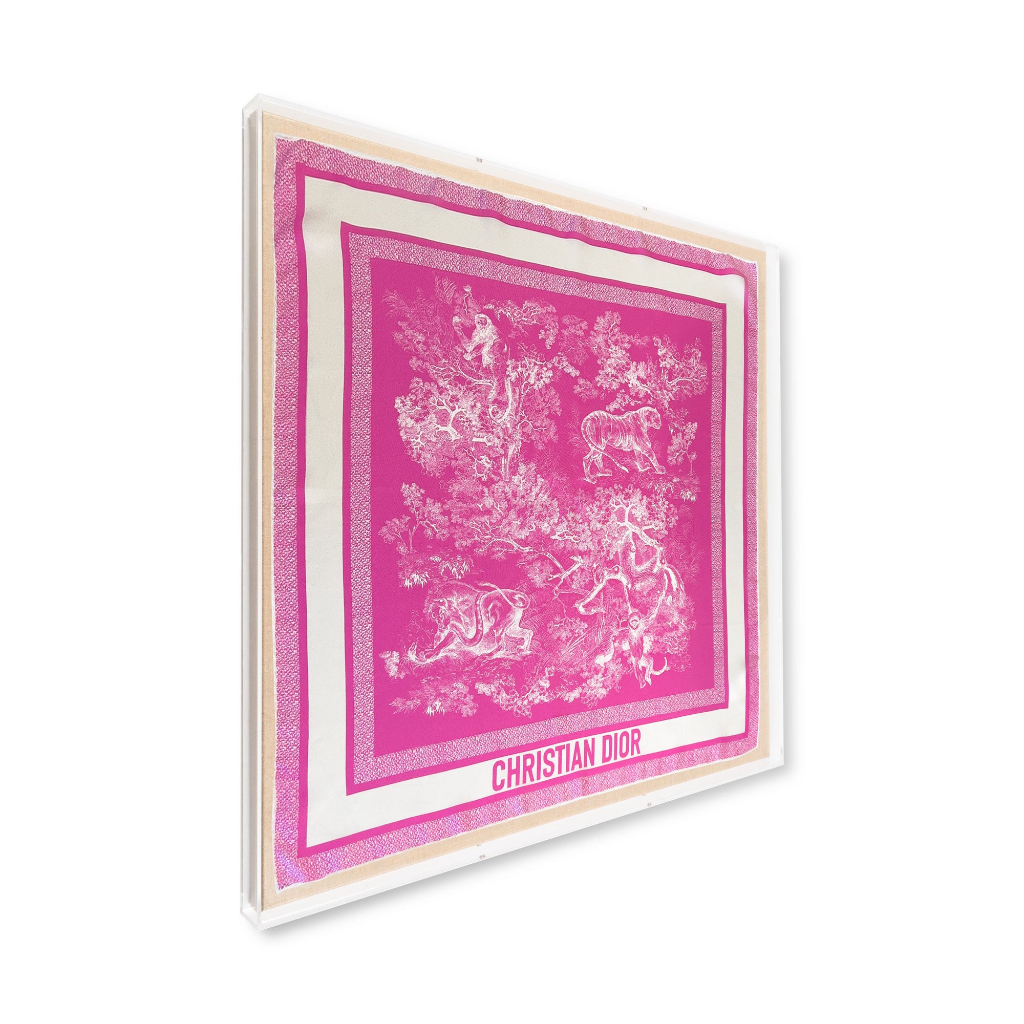 Framed Christian Dior Pink Tolle Scarf in a 30x30x2