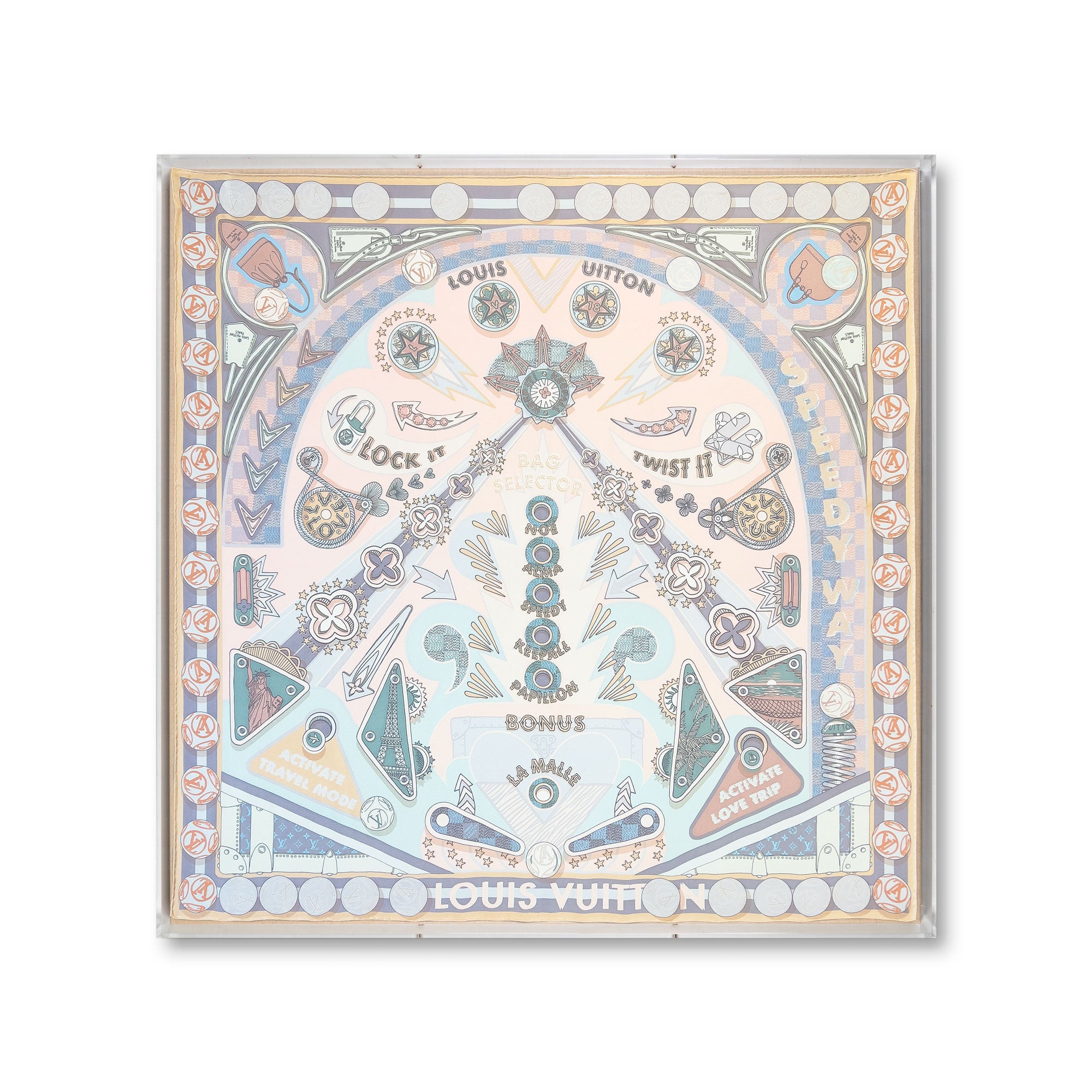 Framed Louis Vuitton Pinball Pink Scarf in 36x36x2 Shadowbox