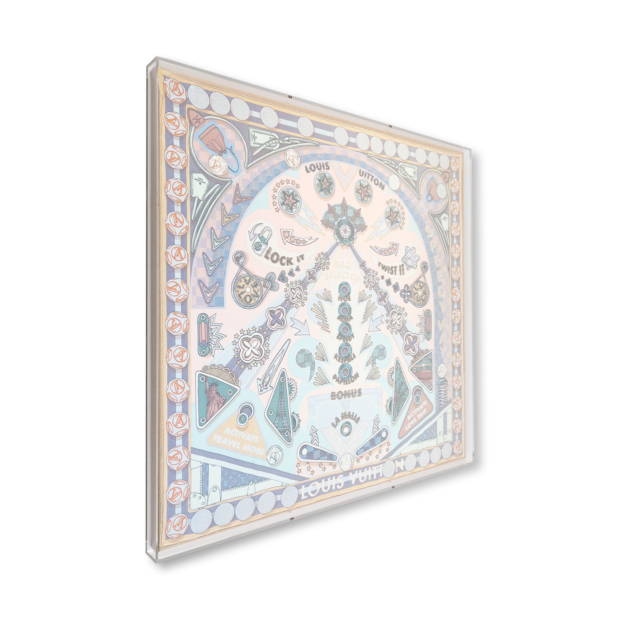 Framed Louis Vuitton Pinball Pink Scarf in 36x36x2 Shadowbox