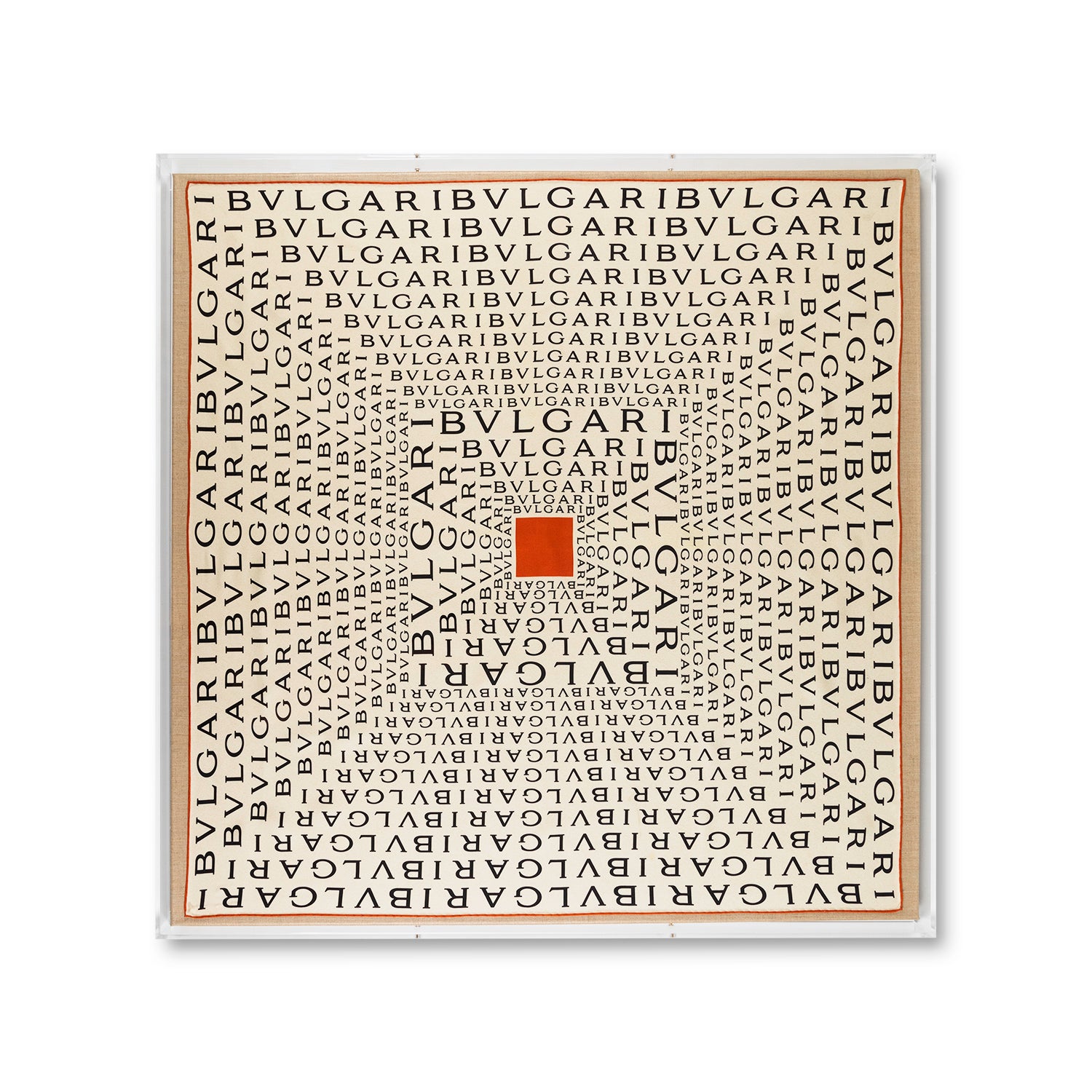 Framed Bulgari with Orange Silk Scarf in a 36x36x2