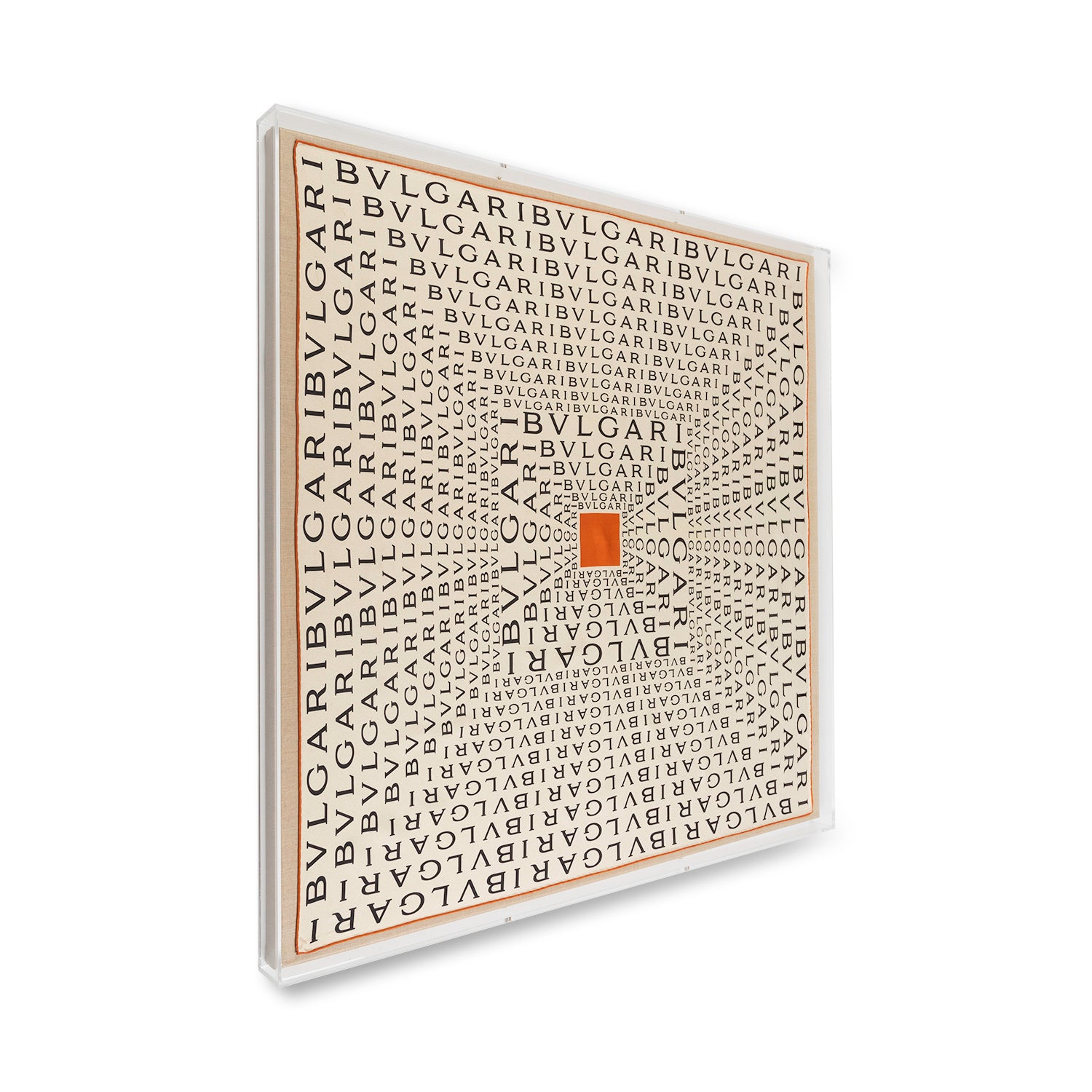 Framed Bulgari with Orange Silk Scarf in a 36x36x2