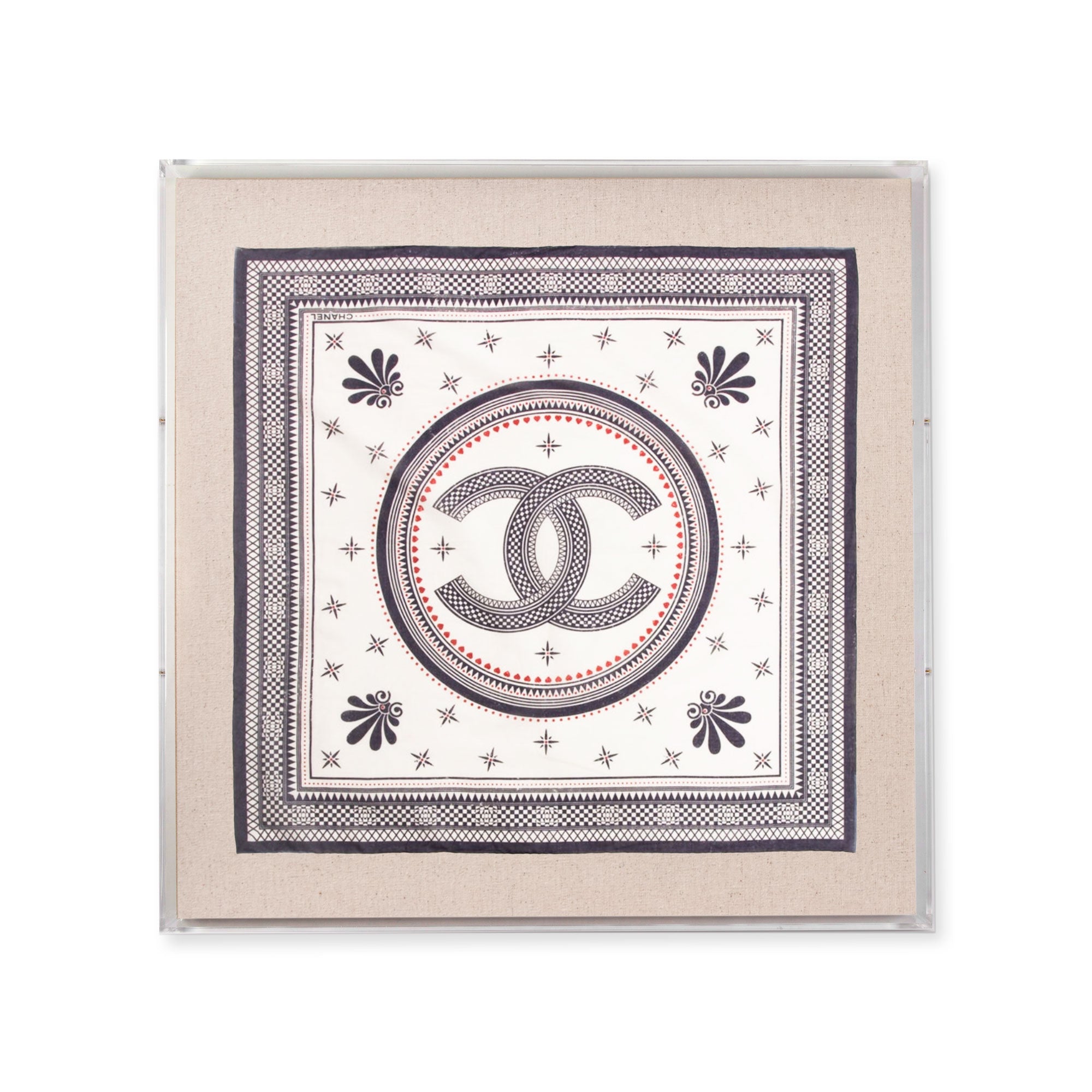Framed Coco Chanel Interlocking CC Logo Scarf in a 30x30x2 Shadowbox