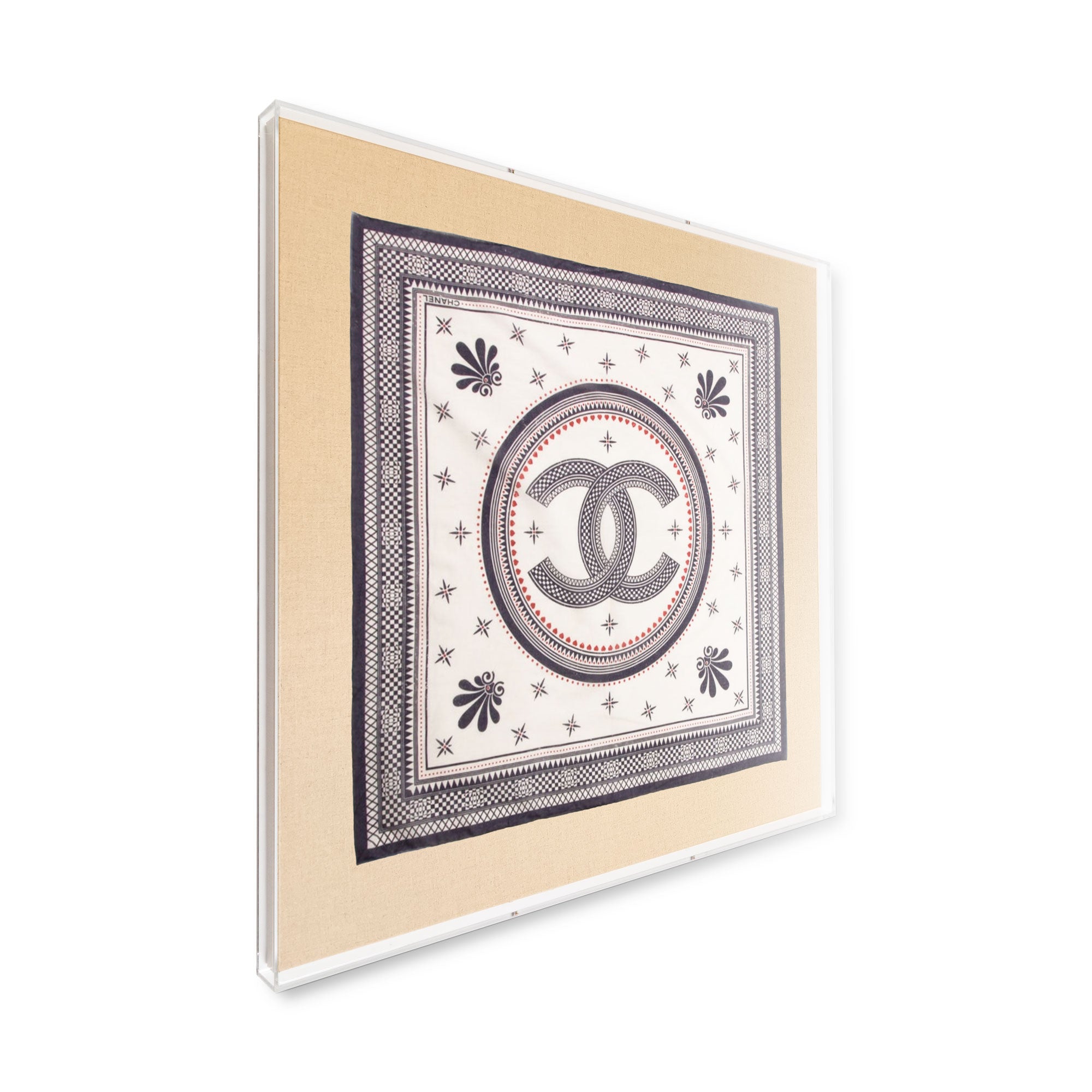 Framed Coco Chanel Interlocking CC Logo Scarf in a 30x30x2 Shadowbox