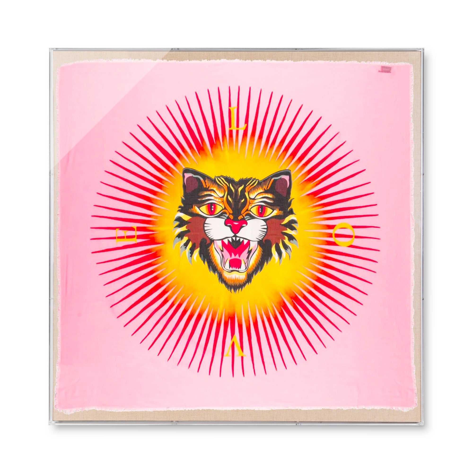 Framed Gucci Angry Cat PINK LOVE XL GG Supreme Silk Scarf 58x58x2 Shadowbox