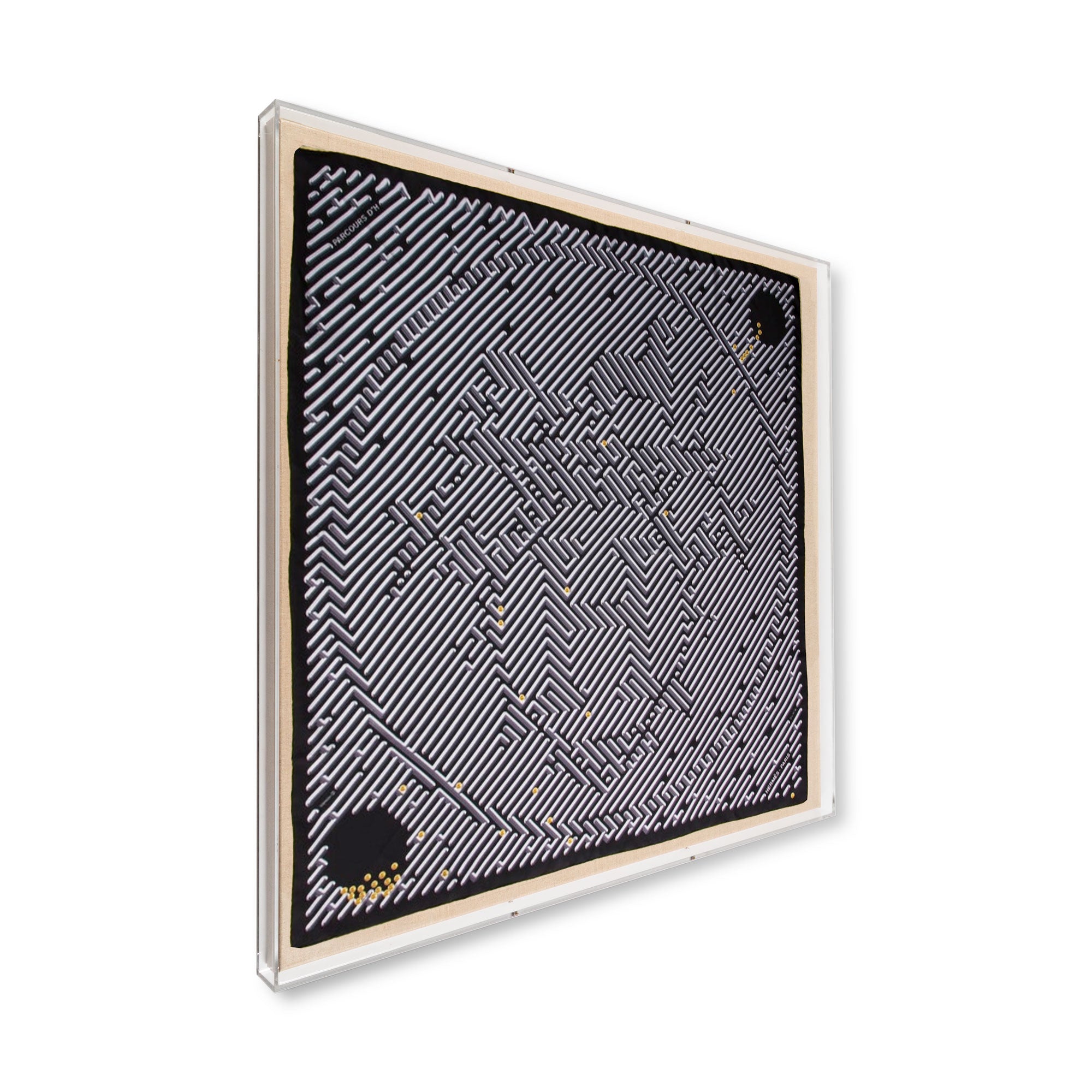 Framed Hermès Parcours Logo Scarf in a 36x36x2 Shadowbox