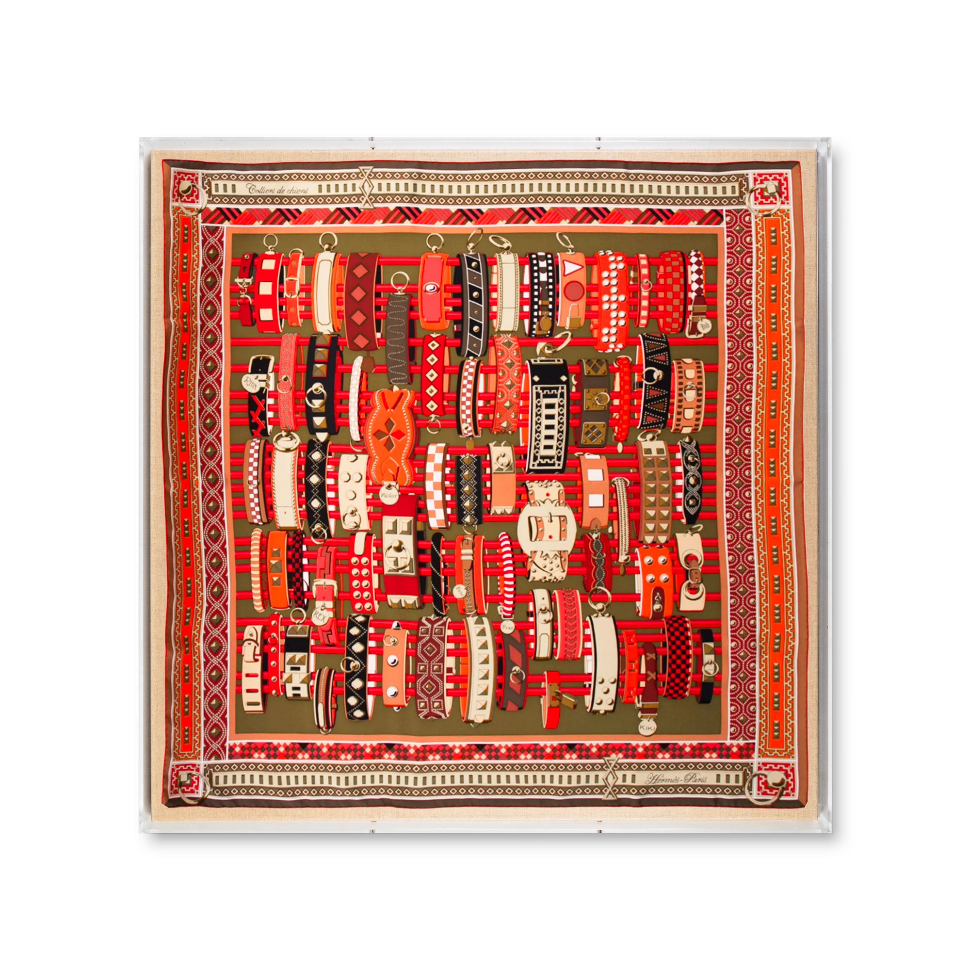 Framed Hermès Colliers de Chien Silk Scarf in a 36x36x2 Shadowbox