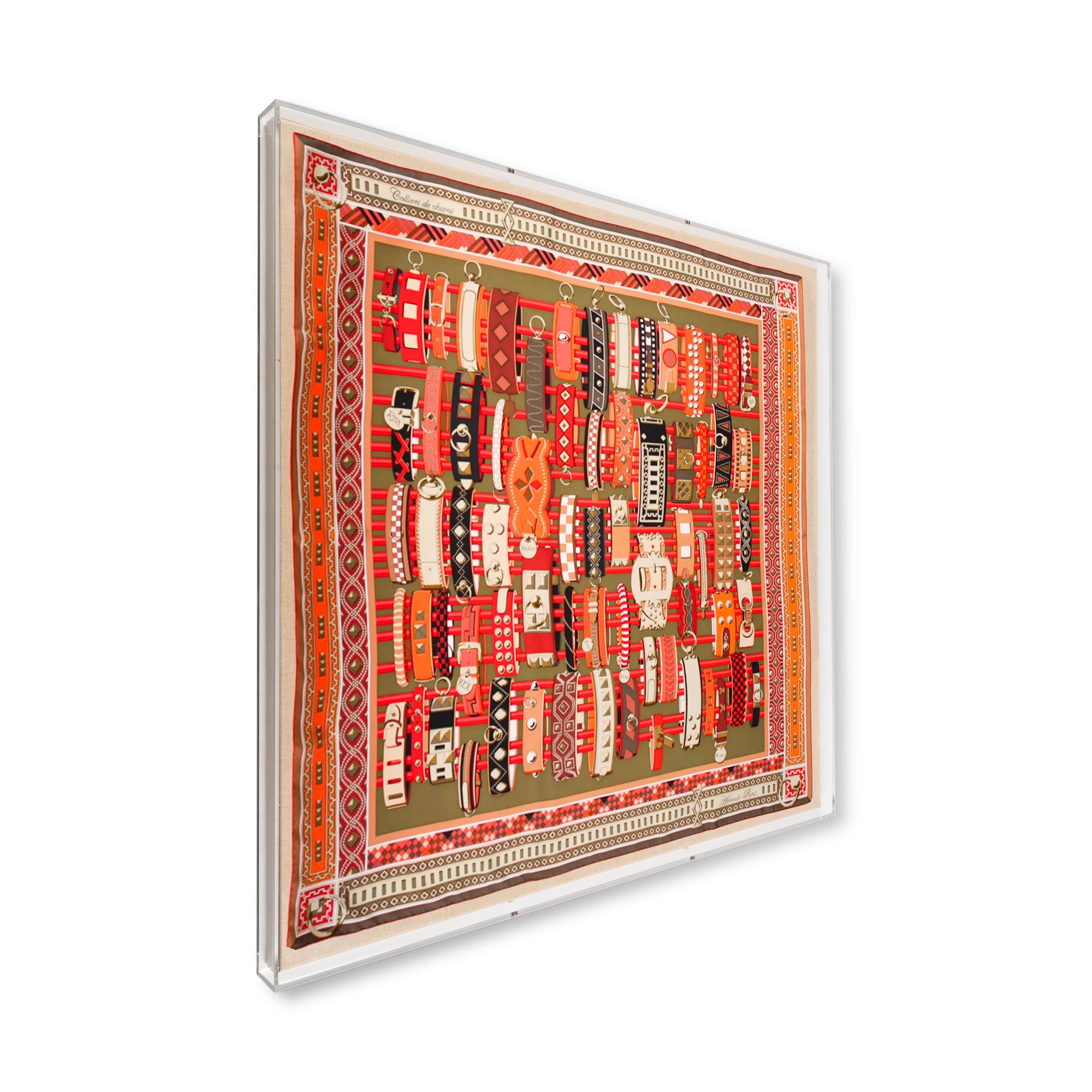 Framed Hermès Colliers de Chien Silk Scarf in a 36x36x2 Shadowbox