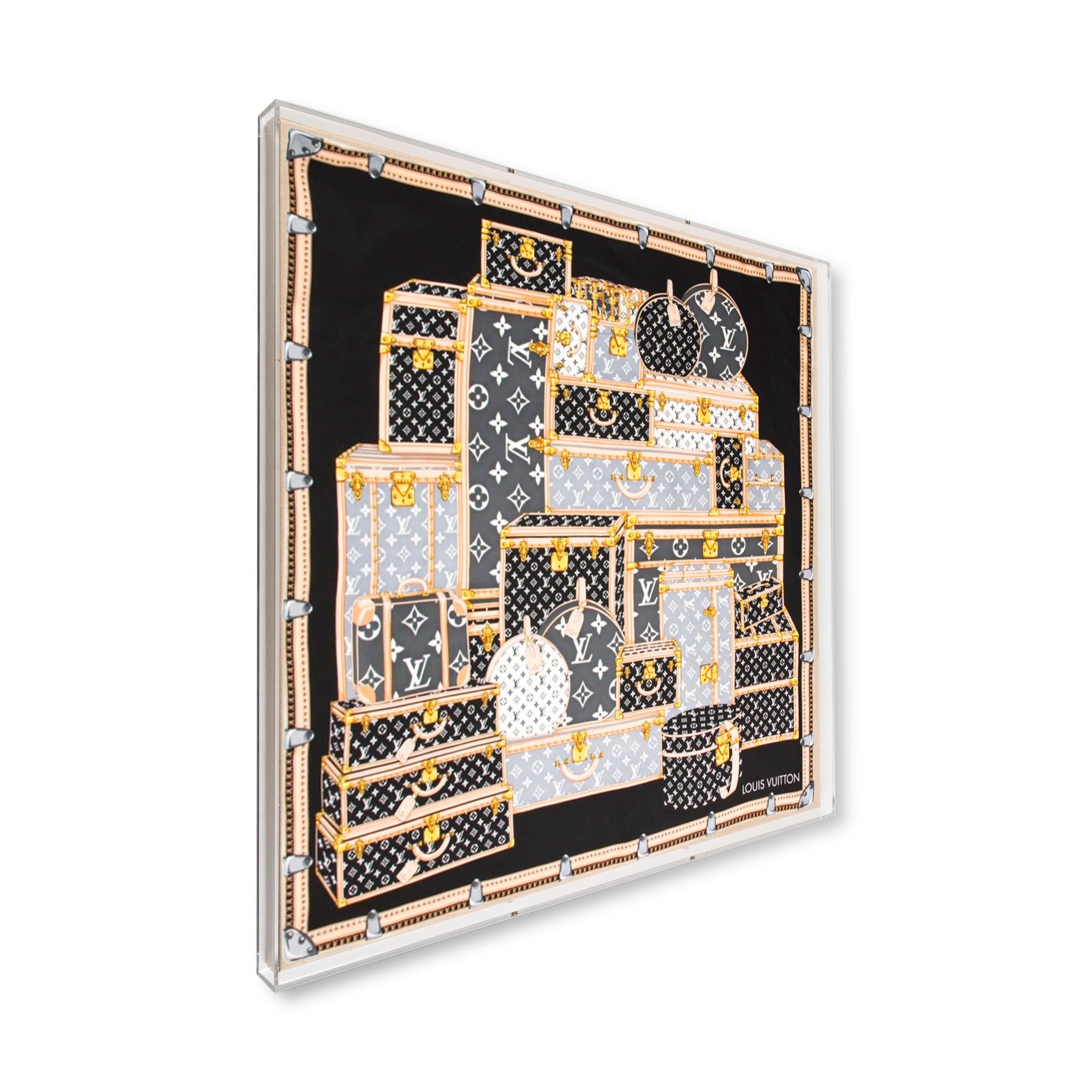 Framed Louis Vuitton Trunks Scarf in 36x36x2 Shadowbox