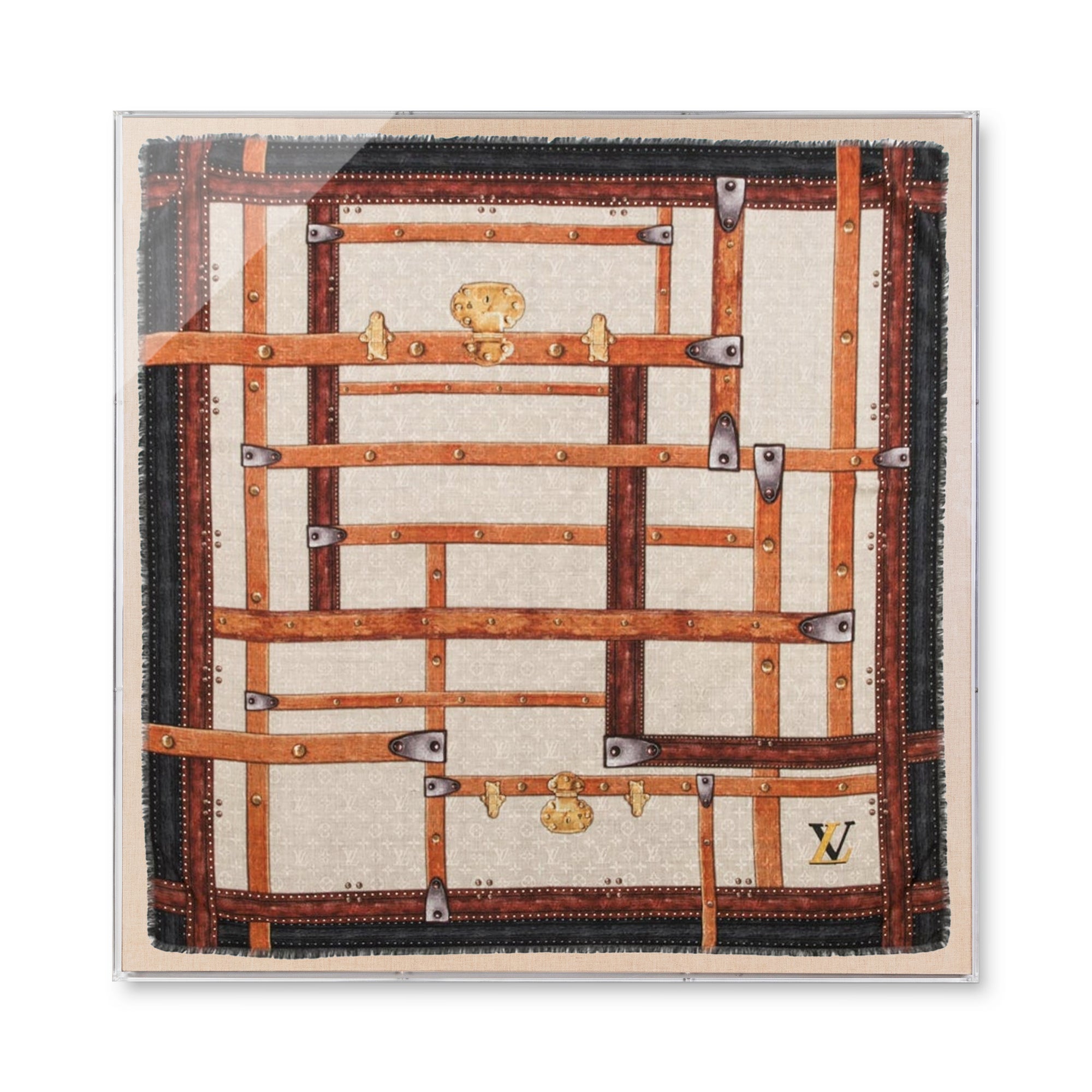 Framed Louis Vuitton XL Trunks Scarf in 58x58x2 Shadowbox