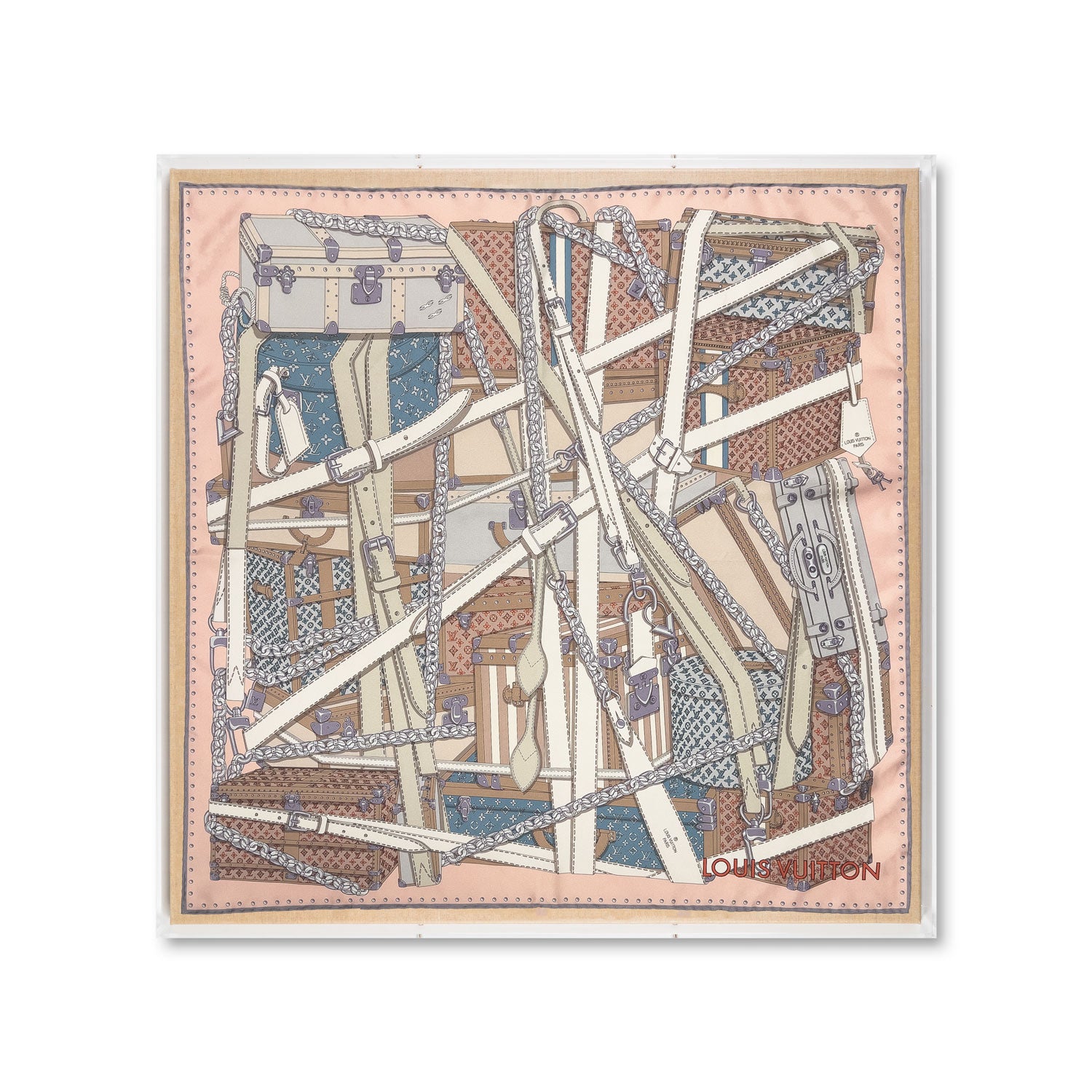 Framed Louis Vuitton Pink That Is A Wrap Silk Scarf in a 30x30x2