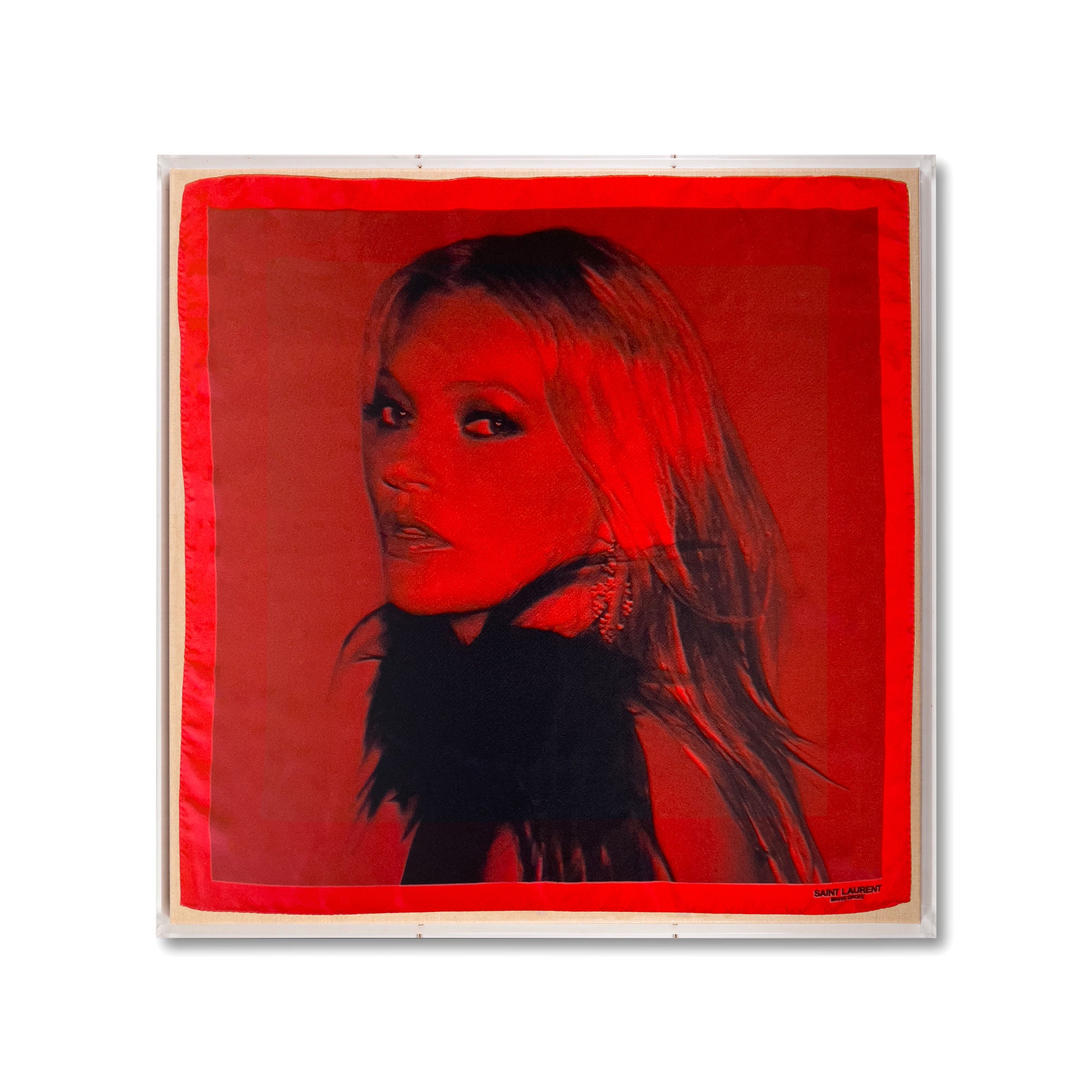 Framed Saint Laurent Rive Droite Self Service Scarf in a 24x24x2 Shadowbox