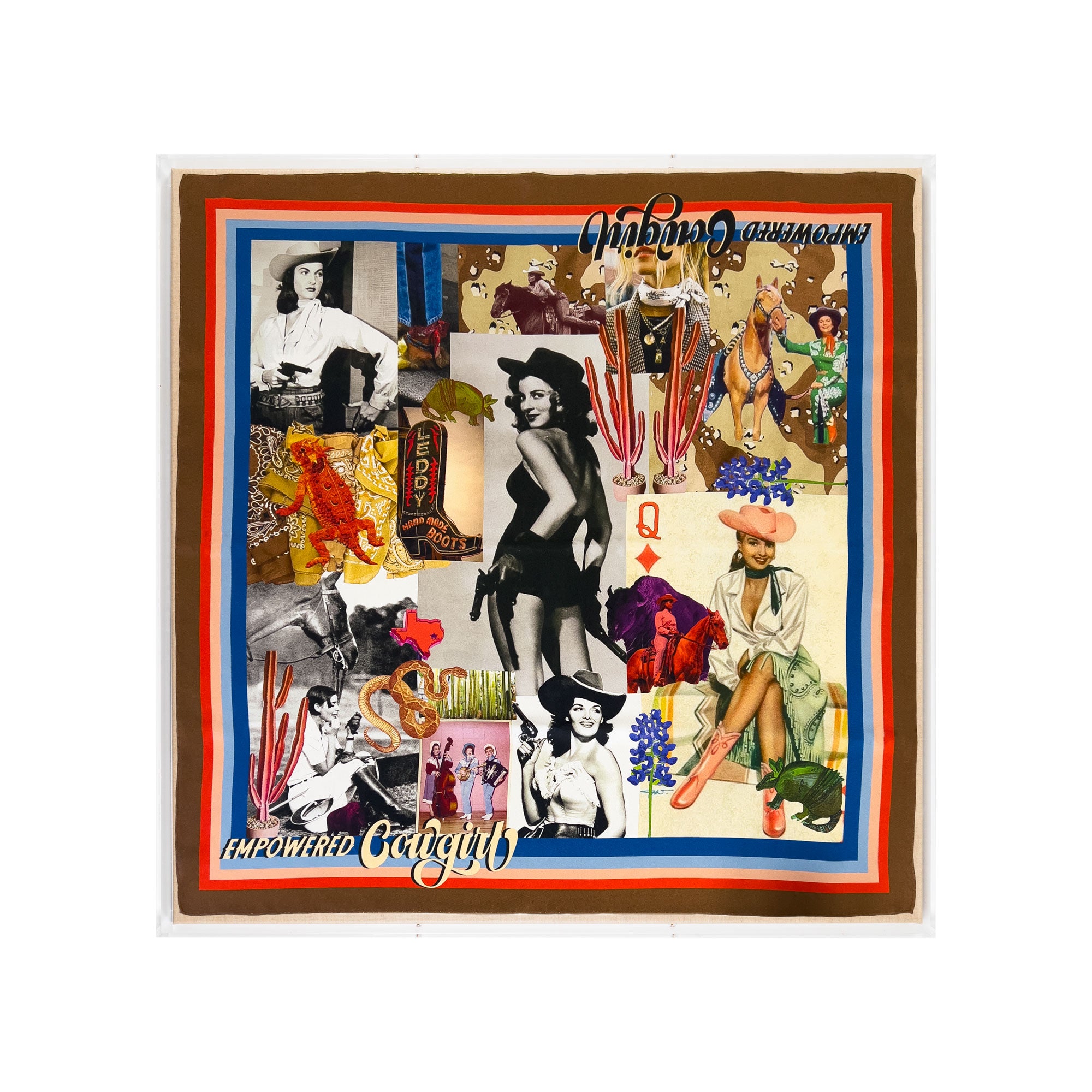 Empowered Cowgirl Framed Scarf by Ellie Gilchrist in 36x36x2 Shadowbox