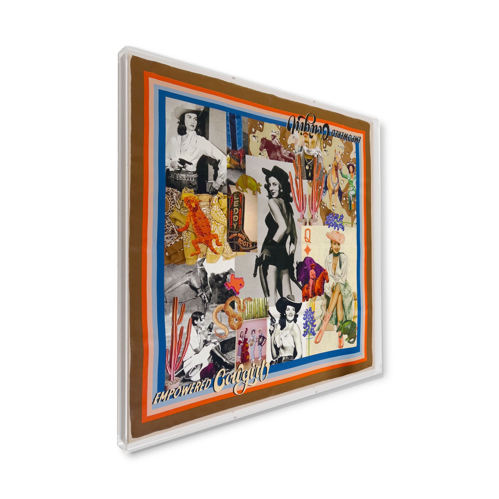 Empowered Cowgirl Framed Scarf by Ellie Gilchrist in 36x36x2 Shadowbox