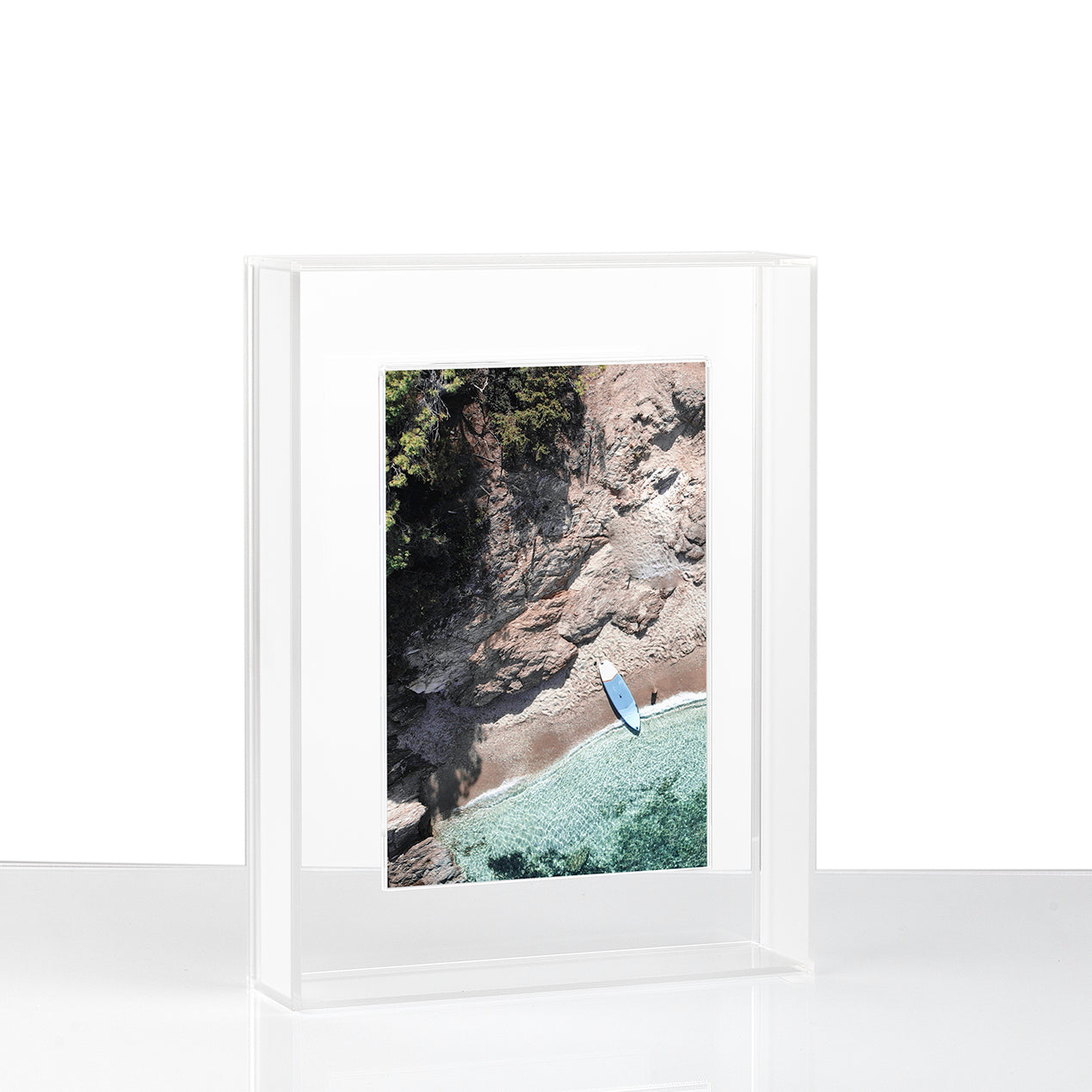 Clear Frost Float Frame for Tabletop or Wall with Magnetic Photo Holder